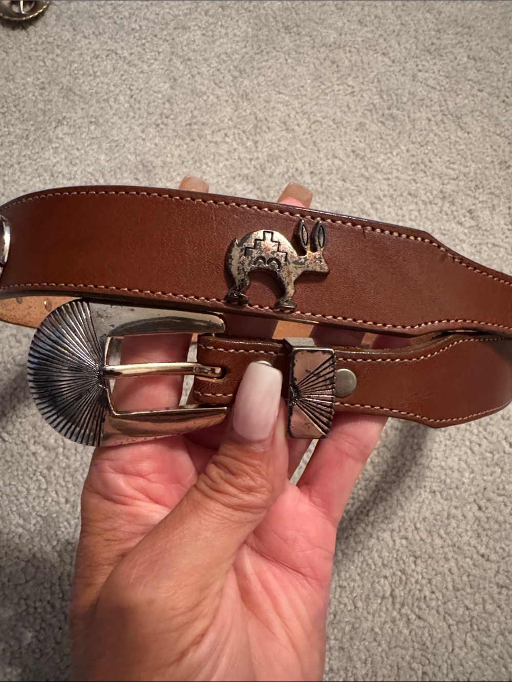 Vintage Leegin Silver Creek Leather  Western-Style Belt with Silver Animals